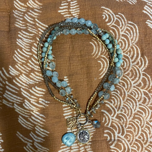 Jewelry - Gorgeous Beaded Necklace Blue, Gray, and Gold